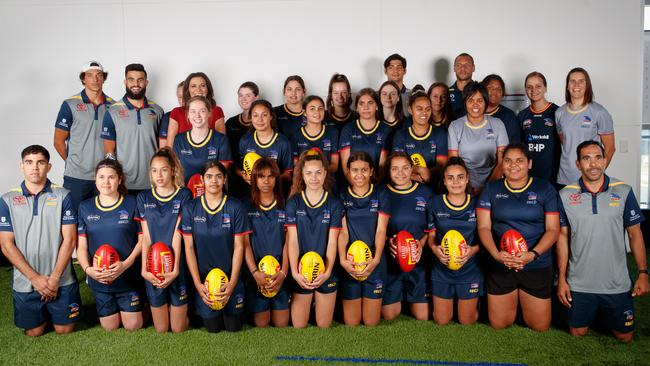 The Crows launch their new Aboriginal AFLW academy at the Adelaide Football Club on Wednesday. Picture: Matt Turner