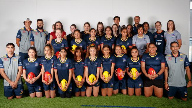 The Crows launch their new Aboriginal AFLW academy at the Adelaide Football Club on Wednesday. Picture: Matt Turner