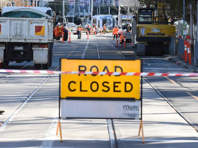 Domain Road has been closed now and for the next 5 years to allow for the Metro Tunnel works to begin. Picture: Kylie Else