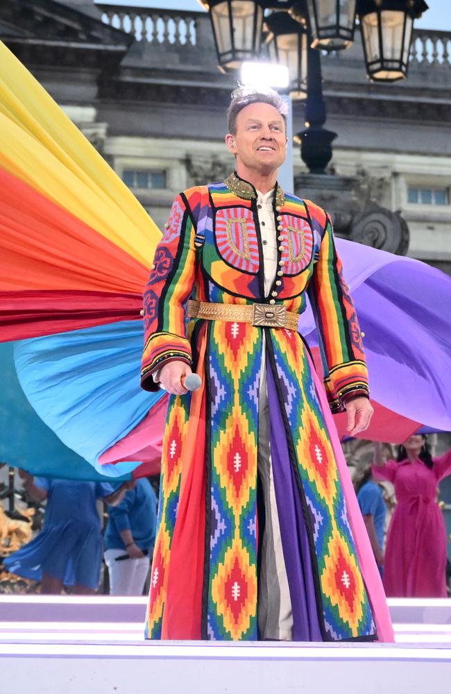 Jason Donovan performs songs from Joseph and the Amazing Technicolor Dreamcoat onstage during the Platinum Party at the Palace. Picture: Getty