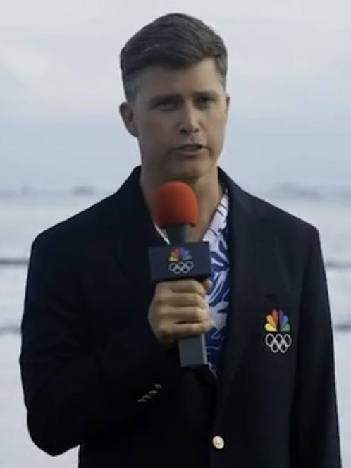 Scarlett Johansson's husband Colin Jost was covering Olympic surfing in Tahiti for US cable giant NBC.