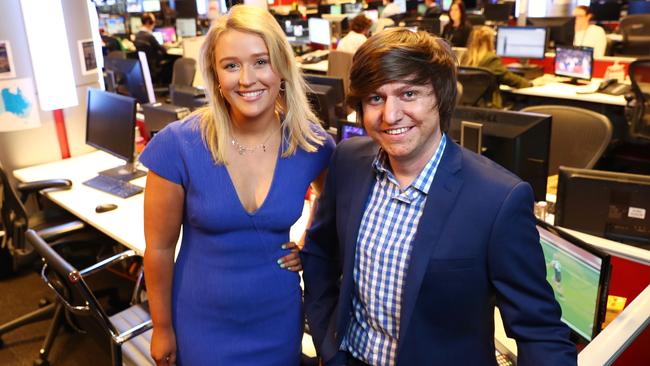 Sky News’ <i>Unpacked</i> host Maddie Hale and Sky News digital head Tim Love. The Facebook-based daily show will cover in-depth news stories. Picture: John Feder