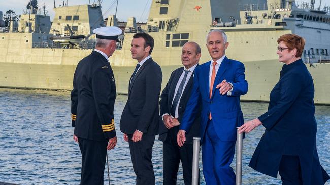 Then PM Malcolm Turnbull with French President Emmanuel Macron in 2018.