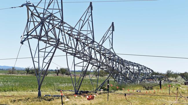 One of the transmission towers destroyed by the tornado preceeding the 2016 statewide blackout.