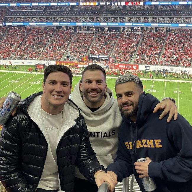 Mitchell Moses (left) and James Tedesco at a college-football game in the US. Picture: Instagram