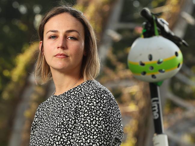 Jessica Jordan, 25 of Carina, suffered a dental injury after a Lime scooter rider crashed into her, Lime won't hand over the details of the rider, South Brisbane. Photographer: Liam Kidston