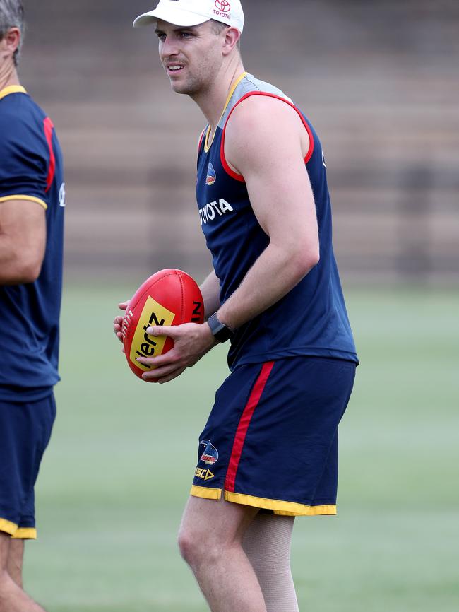 Brodie Smith trains with the Crows at Thebarton Oval. Picture: Calum Robertson