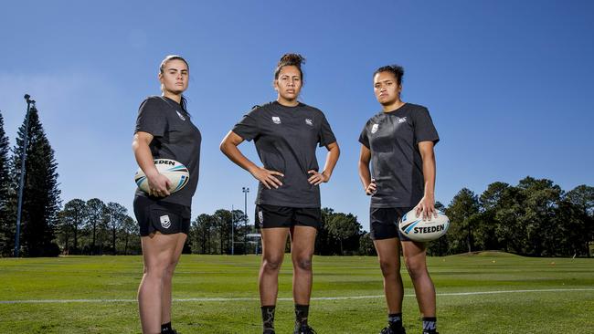 Burleigh women's players Amber Pilley, Tallisha Harden and Zahara Temara . Picture: Jerad Williams