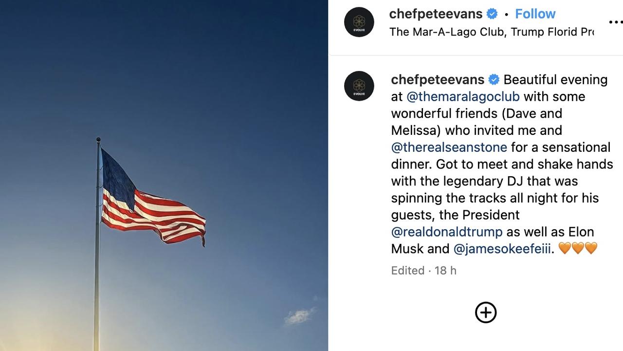 Pete Evans has claimed he met with Donald Trump and Elon Musk at Mar-a-Lago.