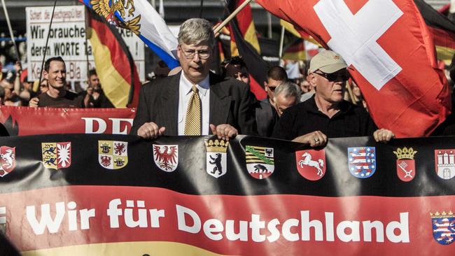 Right-wing activists gather in front of Hauptbahnhof railway station under the banner "We for Berlin - We for Germany" to protest against German Chancellor Angela Merkel's refugee policy in 2016. Picture: Getty Images