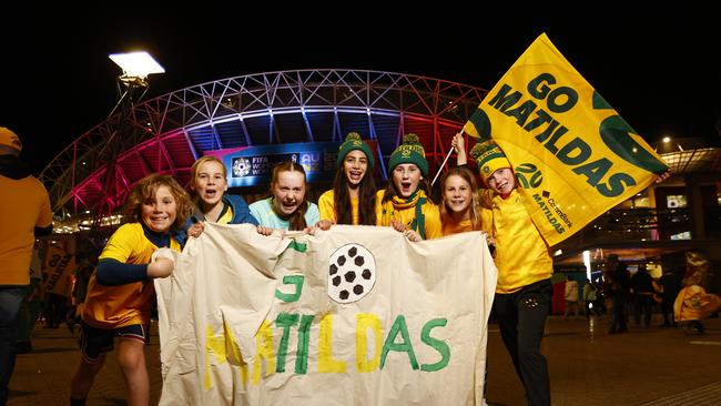 Matildas fans outside Stadium Australia in Homebush.