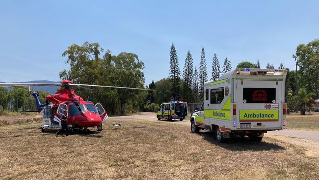 Photographs from the scene of an accident after a haul-out vehicle rolled on the intersection of Bambaroo Road and the Bruce Highway between Townsville and Ingham on Tuesday morning. Picture: Supplied