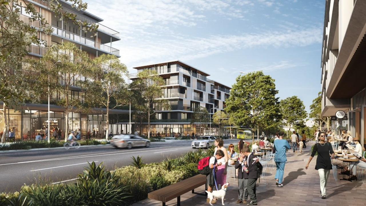 An artist impression of The Boulevard, proposed to be part of the new Frenchs Forest town centre that will feature shop-top apartment blocks. Picture: NSW Government.