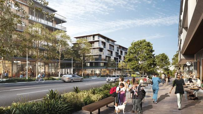 An artist impression of The Boulevard, proposed to be part of the new Frenchs Forest town centre that will feature shop-top apartment blocks. Picture: NSW Government.