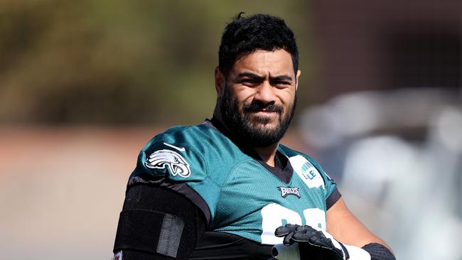 Jordan Mailata #68 of the Philadelphia Eagles participates in a practice session prior to Super Bowl LVII. Picture: Getty Images