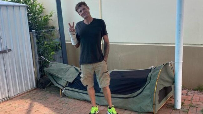 Rough sleeper Matthew in front of his swag. One of many victims of the tight rental market. Picture: Scott Crossingham