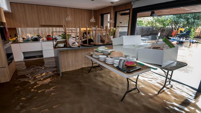 A flooded Maribyrnong home. Picture: Tony Gough