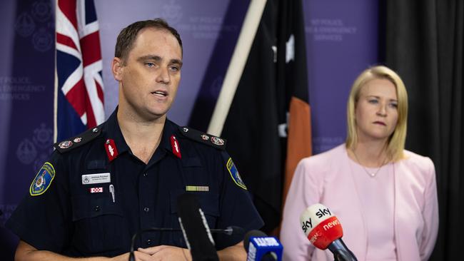 Acting Chief Fire Officer Josh Fisher and Acting Chief Minister Nicole Manison provide an update on the Barkly wildfire that was threatening Tennant Creek. Picture: Pema Tamang Pakhrin