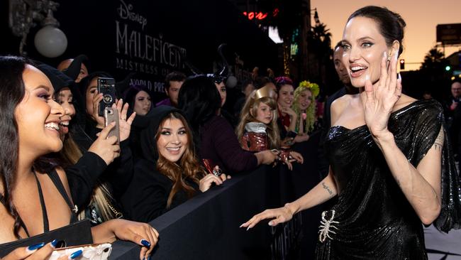 Jolie at the Maleficent: Mistress of Evil premiere in LA this week. Picture: Emma McIntyre/Getty Images for MAC Cosmetics