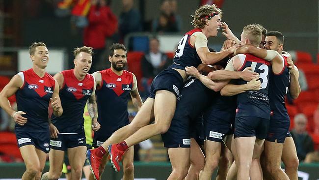 Melbourne claimed a thrilling win over Gold Coast on Saturday with the Suns unable to clog their backline in the last minute. Picture: Jono Searle/AFL Photos/Getty Images.