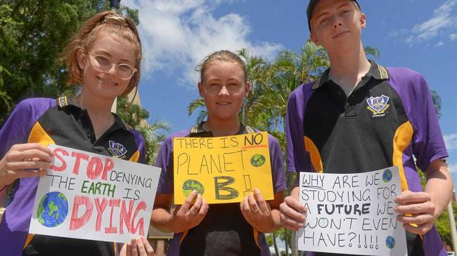 CLIMATE ACTION: Jorjah Saunders, Georgia Haupt and Kerrod Box left school for one period to attend the protest.