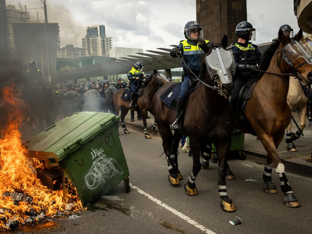 What you’ve seen outside the Land Forces expo has been a riot against the West’s right to defend itself against totalitarian regimes. Picture: Getty Images