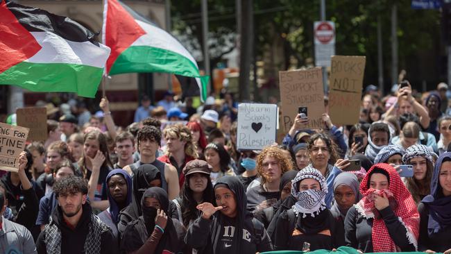 Crowds in Melbourne’s CBD for the Schools Strike for Palestine. Picture: Nicki Connolly