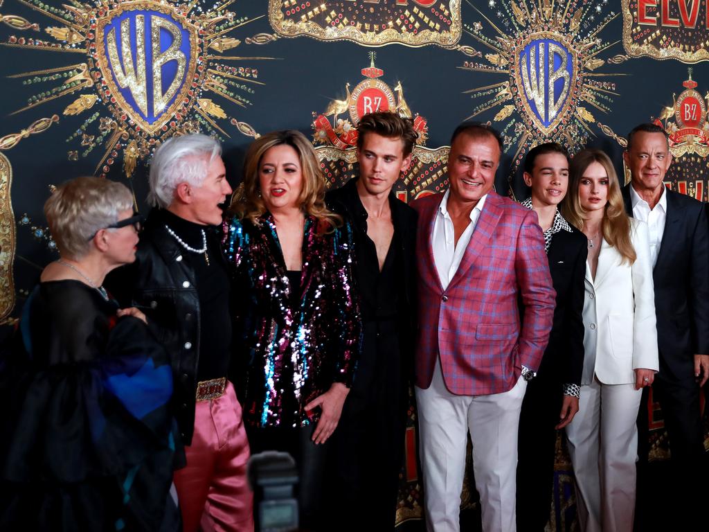 The Queensland Premier Annastacia Palaszczuk with The cast of Elvis, Director Baz Luhrmann with wife Catherine Martin, Tom Hanks, Austin Butler, Olivia De Jonge and others on the red carpet at the Premier of the new Hollywood Movie &#146;Elvis&#147; Picture Scott Powick Newscorp.