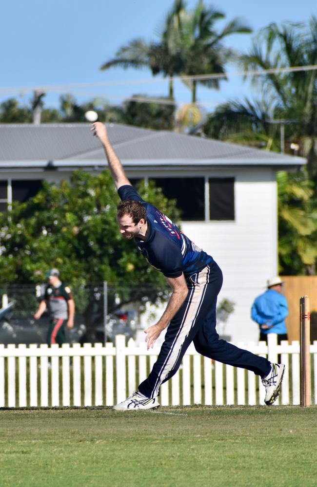 Mitchell Wadsworth (pictured bowling for the Brothers Cricket Club) smashed an unbeaten 67 for BTB Electrical Breakers.