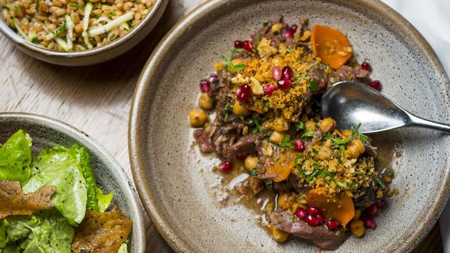 Maha’s aromatic braised lamb shoulder, coriander, cumin, walnuts, pomegranate. Picture: Eugene Hyland