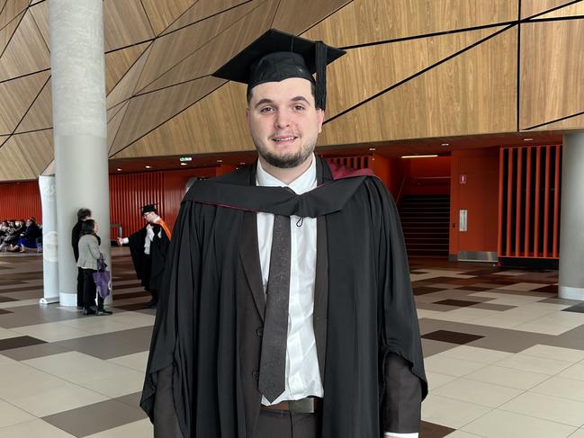 Fulvio Biondi graduates with a Bachelor of Law and Arts from the Australian Catholic University on April 17, 2024. Picture: Brittany Busch