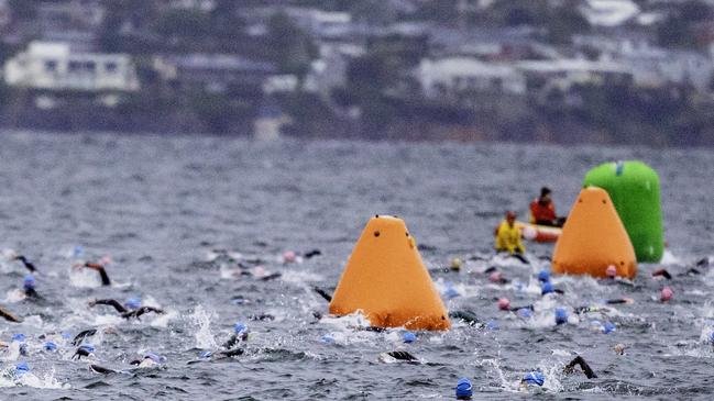 Athletes in the swimming section of the Ironman 70.3 Tasmania in Hobart on Sunday 4th February. Picture: Linda Higginson