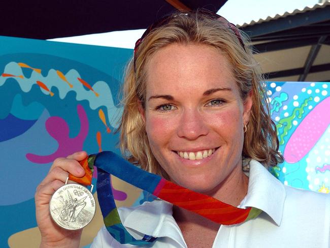 Olympic Triathlon Silver Medallist Loretta Harrop with her silver medal. Picture: Geoff Potter.