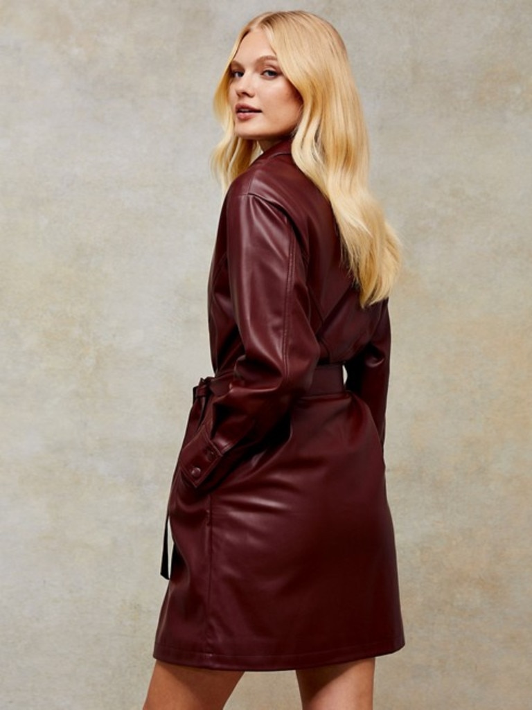 Topshop Faux-Leather Longline Belted Shacket
