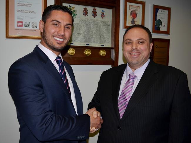 Councillor Ned Attie (right) when he was elected Mayor of Auburn in 2012, with former councillor Salim Mehajer serving as his deputy.
