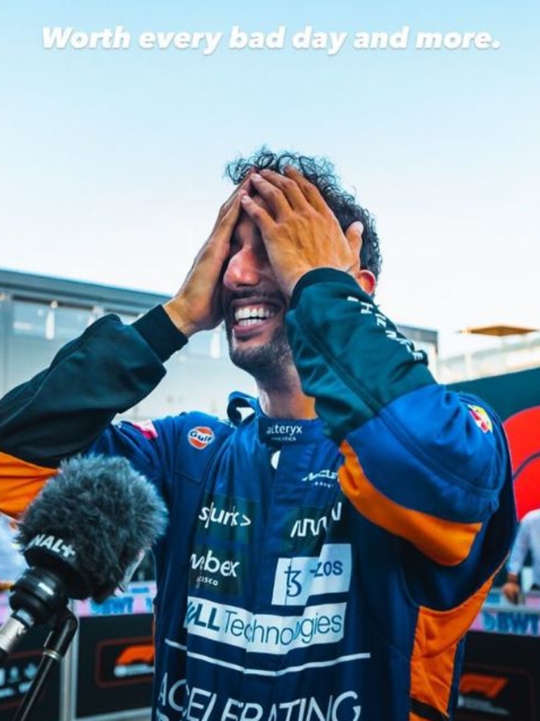 Ricciardo was overcome with emotion. Photo: Instagram.