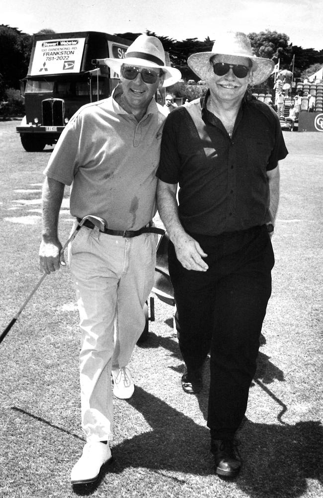 Blackman and football legend Ron Barassi in Portsea in 1993.