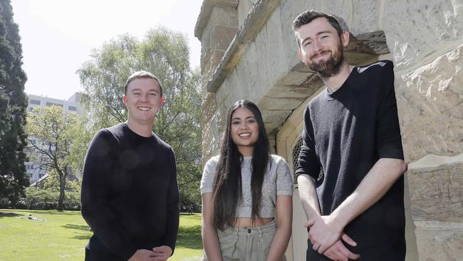 L-R Toby Thorpe Huon Valley Council, Bhavika Sharma Glenorchy City Council, Matt Etherington Hobart City Council. Young candidates in the Tasmanian local government elections. Picture: Craig Warhurst