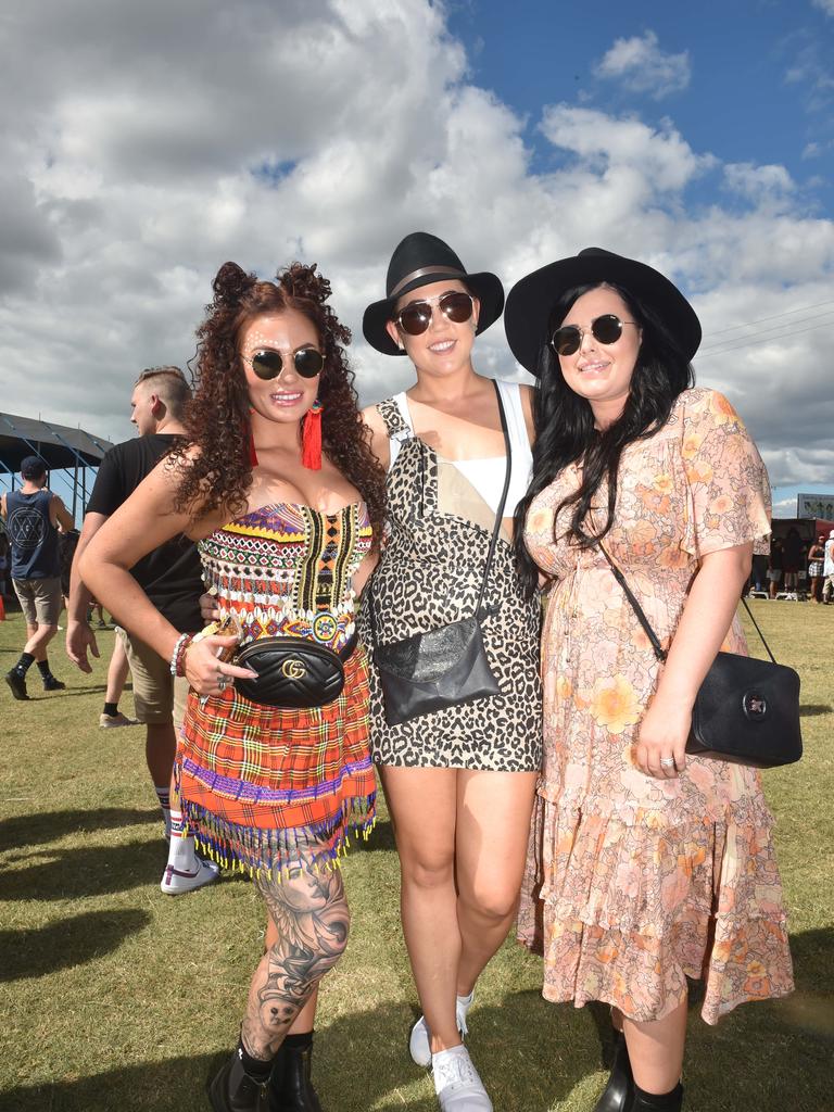 Props to the curls and fun buns hairdo on the lady on the left...Townsville Groovin the Moo. Picture: Evan Morgan