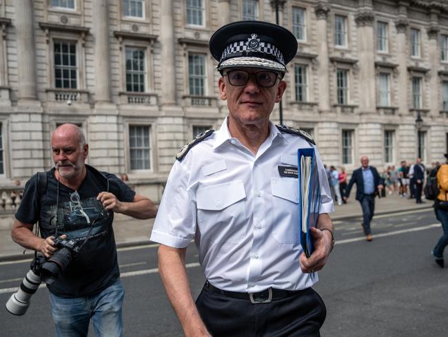 Metropolitan Police Commissioner Sir Mark Rowley lashed out after leaving an emergency meeting. Picture: Getty Images