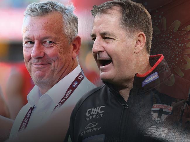 Mark Evans and St Kilda coach Ross Lyon