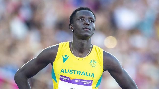 Peter Bol of Australia before the start of the Men's 800m Final during the Athletics competition at Alexander Stadium during the Birmingham 2022 Commonwealth Games on August 7, 2022, in Birmingham, England. (Photo by Tim Clayton/Corbis via Getty Images)