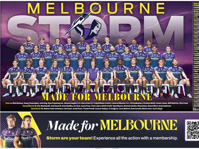 Melbourne Storm 2024 squad downloadable poster for the Herald Sun.