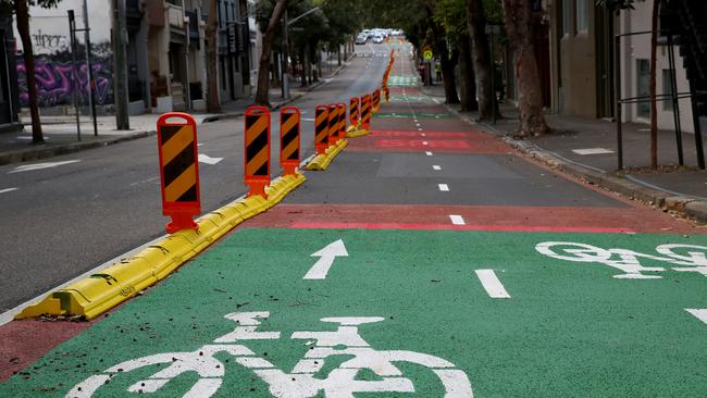 Soon Woolgoolga will have a bike lane similar to this one in Surry Hills. The City of Sydney turned this former bus lane into a bike lane in a bid to get more commuters on bikes and off public transport. Picture: Toby Zerna