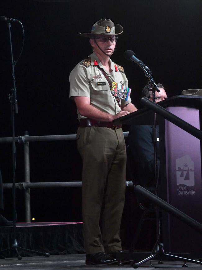 Anzac Day 2025. Dawn service Anzac Park Townsville. Brigadier Ben McLennan gives key note address. Picture: Evan Morgan