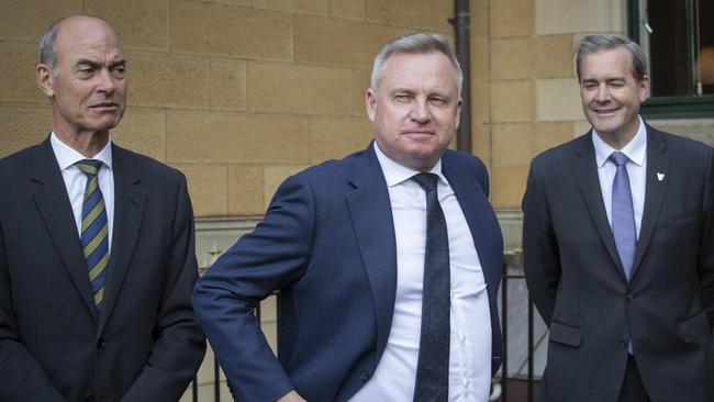 New Tasmanian Government Cabinet at Government House. Guy Barnett MP, Premier Jeremy Rockliff and Michael Ferguson MP. Picture: Chris Kidd