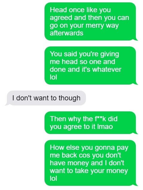 A re-enactment of some of the text messages Nohra sent to victims, contained in the agreed police facts.