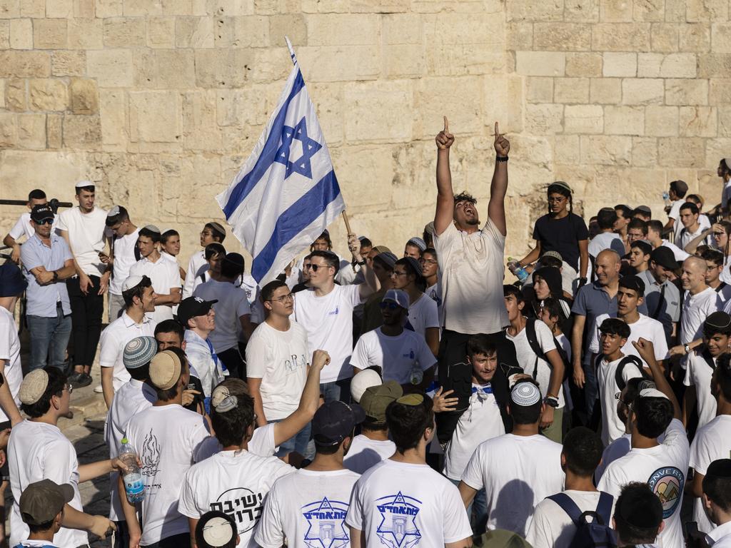 Israelis celebrate during the Jerusalem Day Flag March in the Old City.