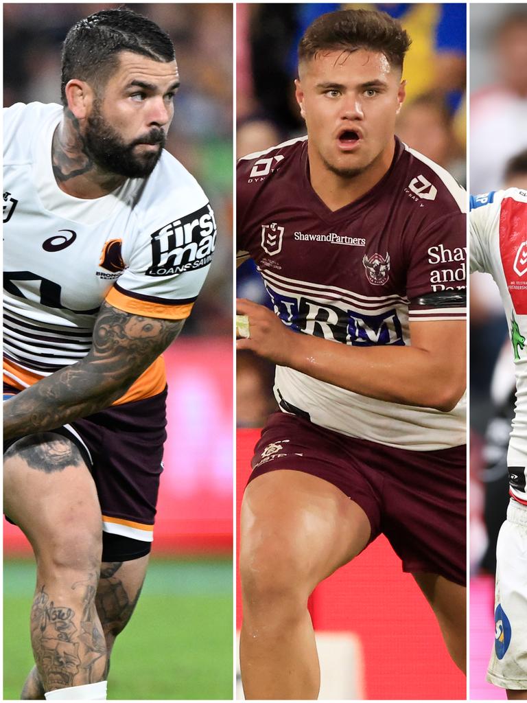 Scott Sorensen of the Panthers is tackled during the NRL Round 12 match  between the Brisbane Broncos and the Penrith Panthers at Suncorp Stadium in  Brisbane, Thursday, May 18, 2023. (AAP Image/Jono