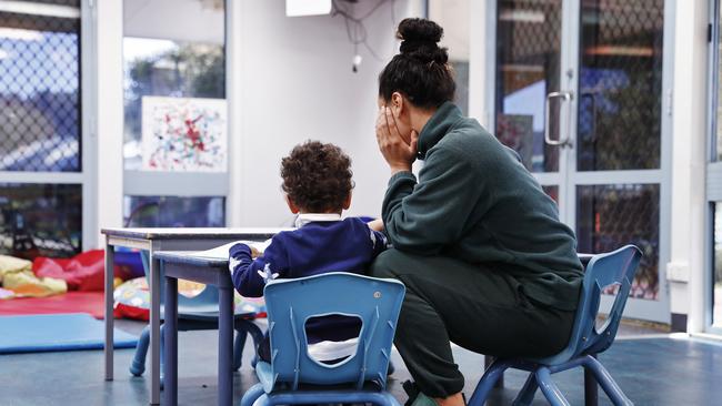 One of the mums reads to her son. Picture: Sam Ruttyn